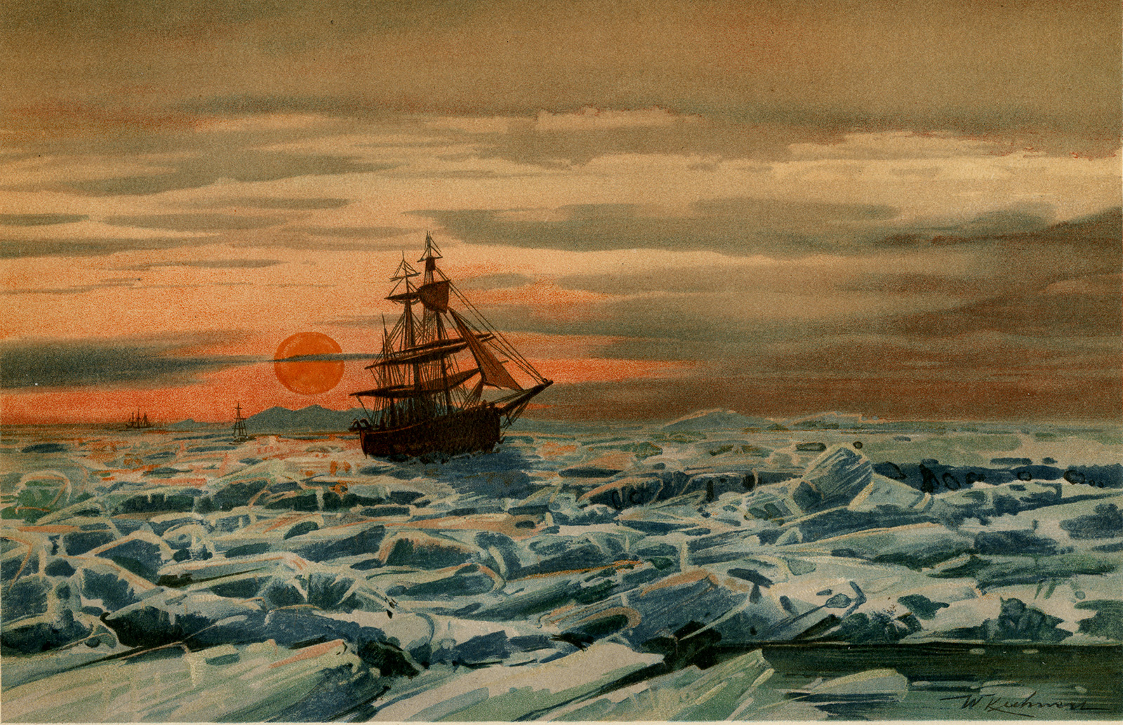 , Antique Print-MIDSUMMERNIGHT-ICE SEA-SHIP-Meyers-1897, Pictura Antique Prints