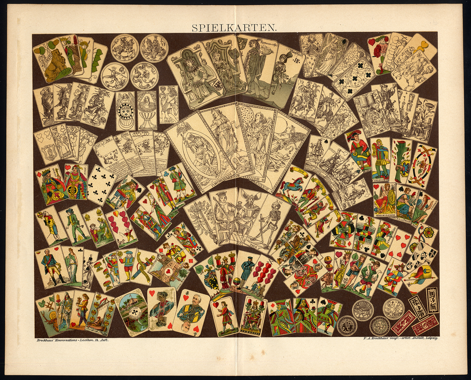 , Antique Print-CARD GAMES-Brockhaus-1897, Pictura Antique Prints