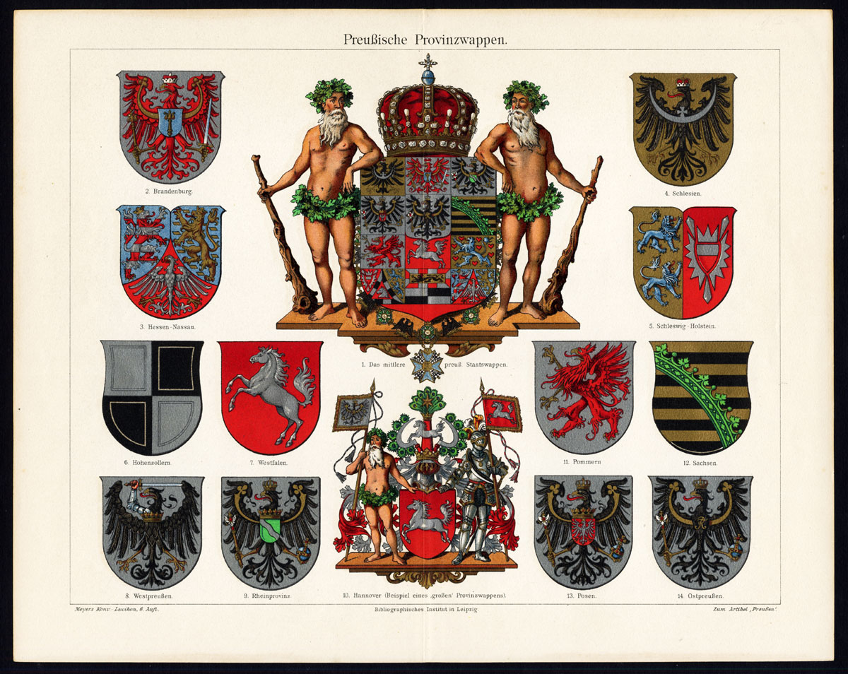 , Antique Prints-PRUSSIA-HERALDRY-GERMANY-Meyers-1897, Pictura Antique Prints