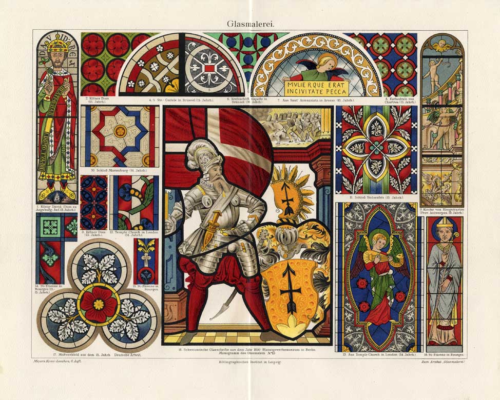 , Antique Prints-STAINED GLASS-PAINTING-Meyers-1897, Pictura Antique Prints