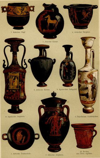 Antique Prints-GREECE VASES-AMPHORA-BOWL-Plate I-Meyers-1900