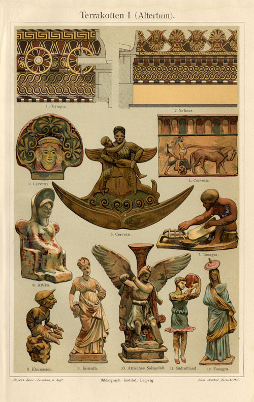 , Antique Prints-TERRACOTTA-STATUES-Meyers-1900, Pictura Antique Prints