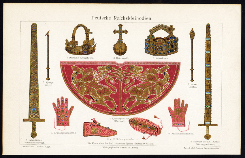 , Antique Prints-GERMANY- CROWN JEWELS-CROWN-Meyers-1900, Pictura Antique Prints
