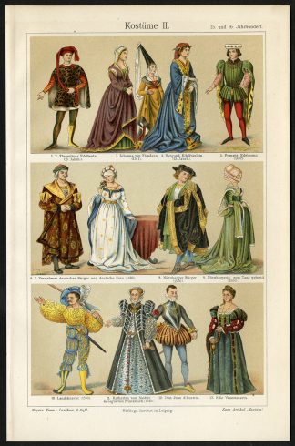 Antique Print-COSTUMES-NOBLEMAN-QUEEN-Meyers-1895