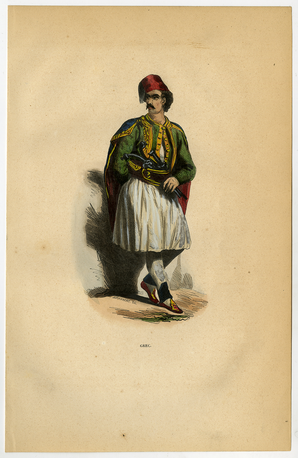 , Antique Print-GREEK-COSTUME-PISTOL-DAGGER-Wahlen-Markaert-1844, Pictura Antique Prints