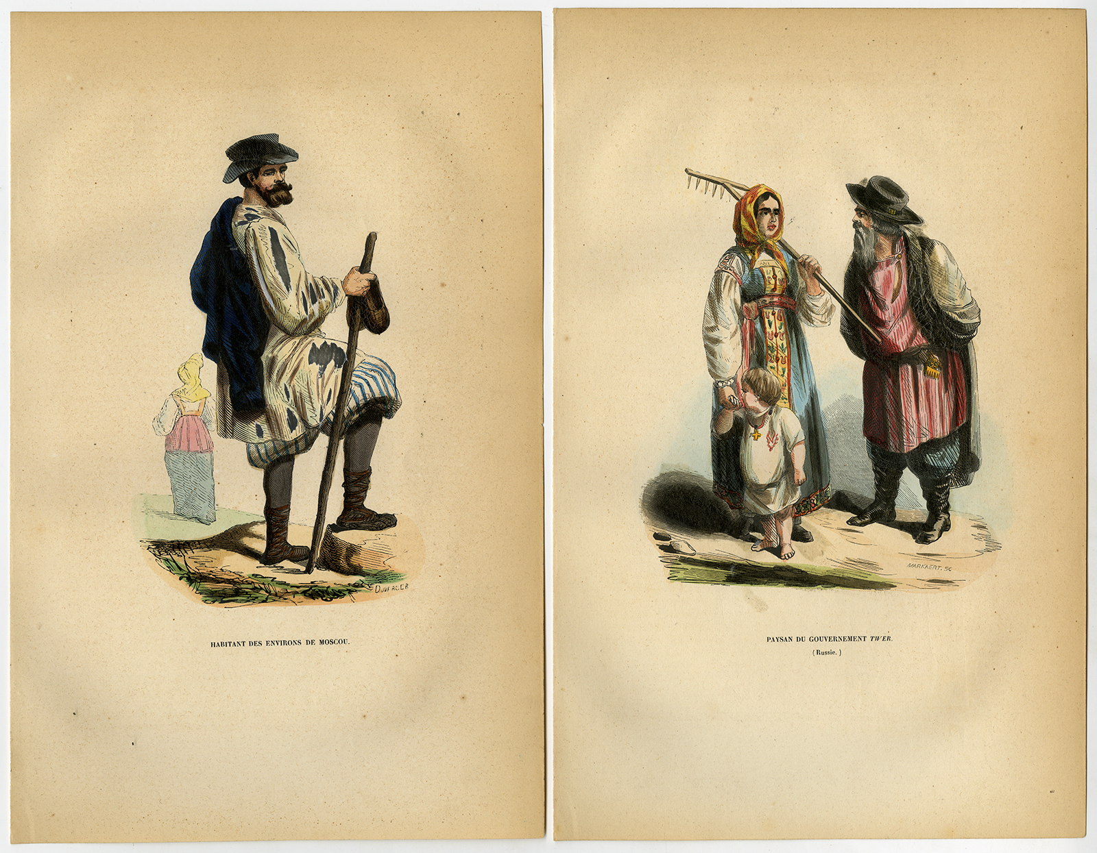 , 5 Antique Prints-RUSSIA-COSTUME-FASHION-TRADITIONAL-Wahlen-1844, Pictura Antique Prints