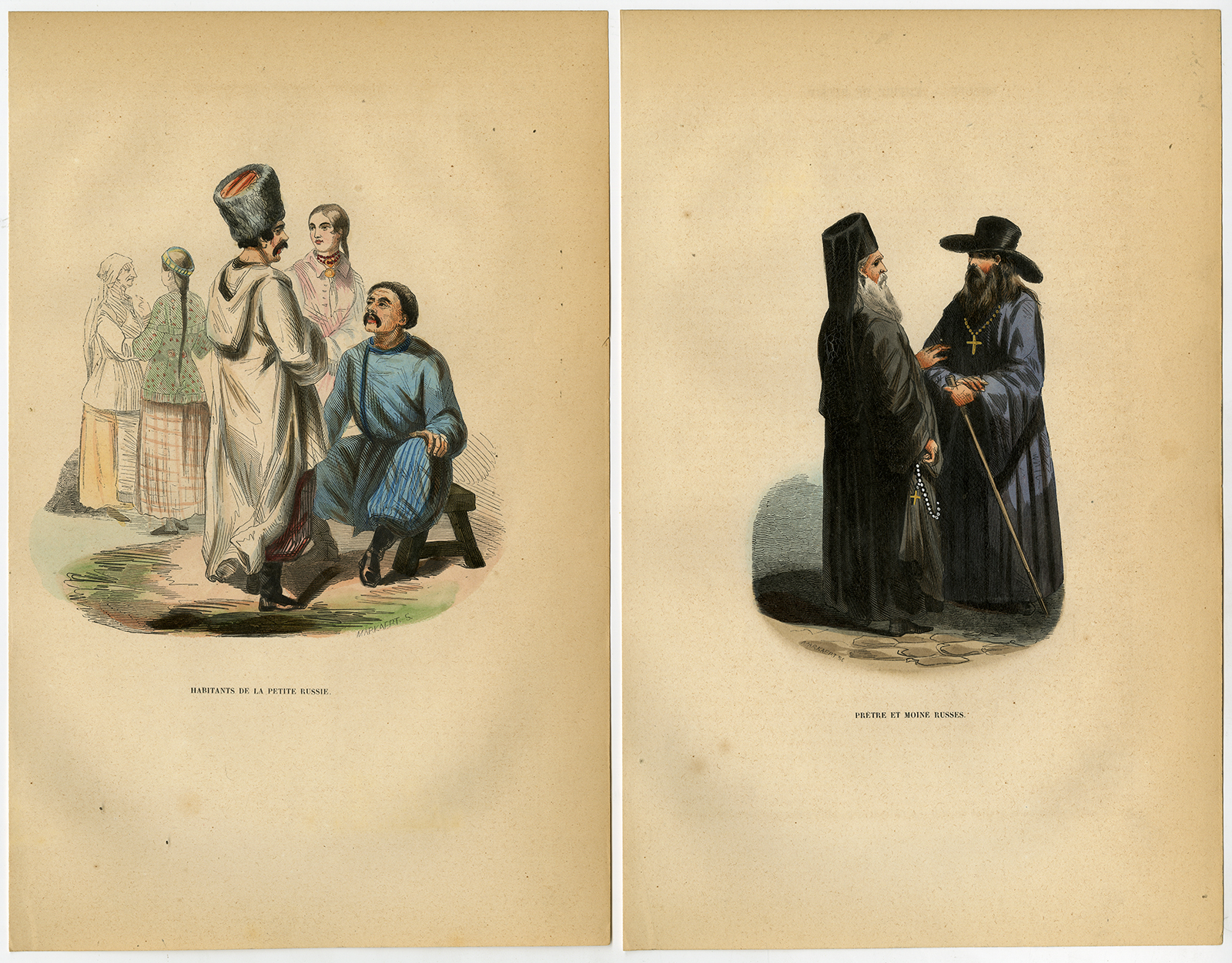 , 5 Antique Prints-RUSSIA-COSTUME-FASHION-TRADITIONAL-Wahlen-1844, Pictura Antique Prints