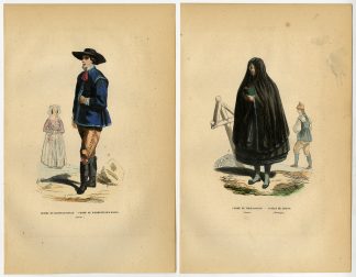 2 Antique Prints-SWEDEN-COSTUME-FASHION-TORNA HUNDRED-Wahlen-1844