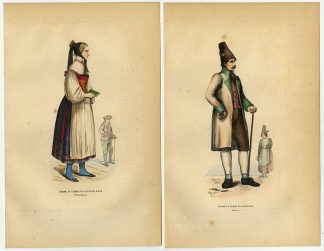 4 Antique Prints-GERMANY-COSTUME-FASHION-ULM-SCHLIERSEE-BLACK FOREST-Wahlen-1844