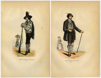 2 Antique Prints-TYROL-TIROL-COSTUME-FASHION-ZILLERTAL-Wahlen-1844
