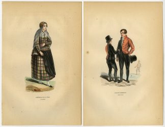 2 Antique Prints-FRIESLAND-ORPHAN-AMSTERDAM-COSTUME-FASHION-Wahlen-1844