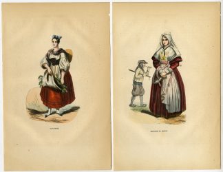 3 Antique Prints-FRANCE-FASHION-COSTUME-ALSACE-BRITTANY-MACON-Wahlen-1844