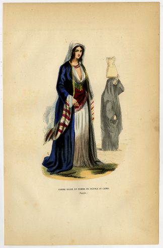 2 Antique Prints-EGYPT-FASHION-COSTUME-CAVALRY-WOMEN-RICH AND POOR-Wahlen-1844
