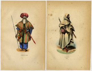 2 Antique Prints-NORTH AFRICA-BEDOUIN-TUAREG-COSTUME-FASHION-Wahlen-1844