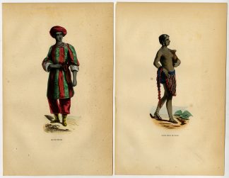 2 Antique Prints-NIGERIA-BOUSSA-KANO-KING-FASHION-COSTUME-Wahlen-1844