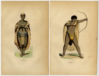 2 Antique Prints-KHOIKHOI-HOTTENTOT-COSTUME-FASHION-WESTERN CAPE-Wahlen-1844