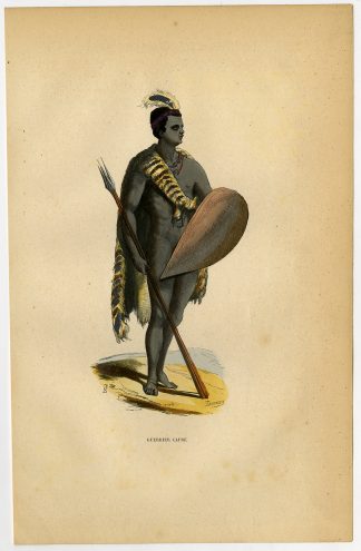 Antique Print-SOUTH AFRICA-NATIVE-WARRIOR-SPEAR-SHIELD-Wahlen-1844