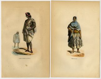2 Antique Prints-SOUTH AMERICA-JALAPA-GUATEMALA-COSTUME-COUPLE-Wahlen-1844