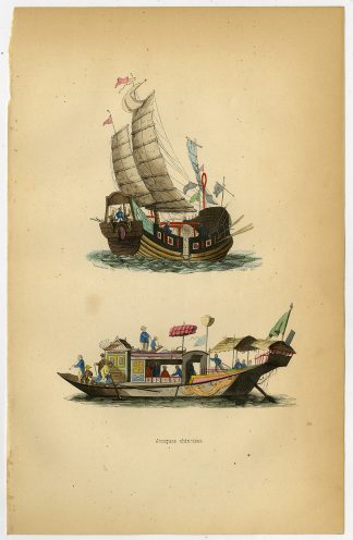 Antique Print-SHIP-SAIL-OAR-JUNK-CHINA-Wahlen-1844