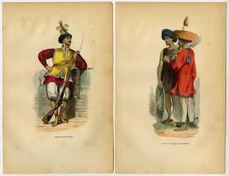 3 Antique Prints-VIETNAM-COCHINCHINA-SOLDIER-COMMONER-YOUNG WOMAN-Wahlen-1844