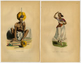 3 Antique Prints-HINDUSTAN-TEMPLE DANCER-BAYADERE-MUSICIAN-Wahlen-1844