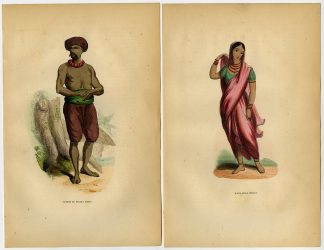 2 Antique Prints-HINDUSTAN-INDIA-COMMONER-YOUNG WOMAN-COSTUME-Wahlen-1844