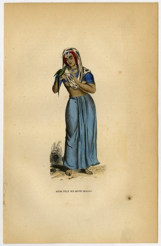 Antique Print-YOUNG WOMAN-HIMALAYA MOUNTAINS-COSTUME-Wahlen-1844