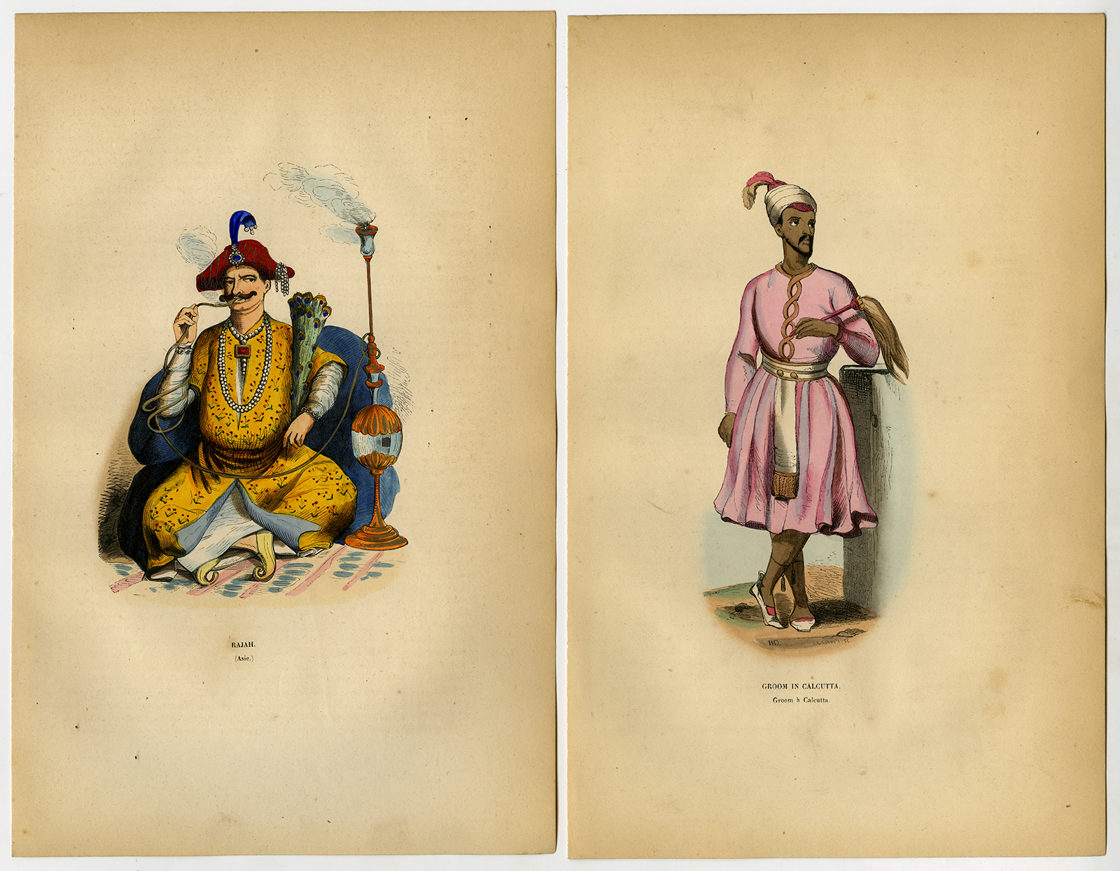 , 3 Antique Prints-INDIA-RAJ-EMPEROR-GENERAL-GROOM-COSTUME-WEDDING-Wahlen-1844, Pictura Antique Prints