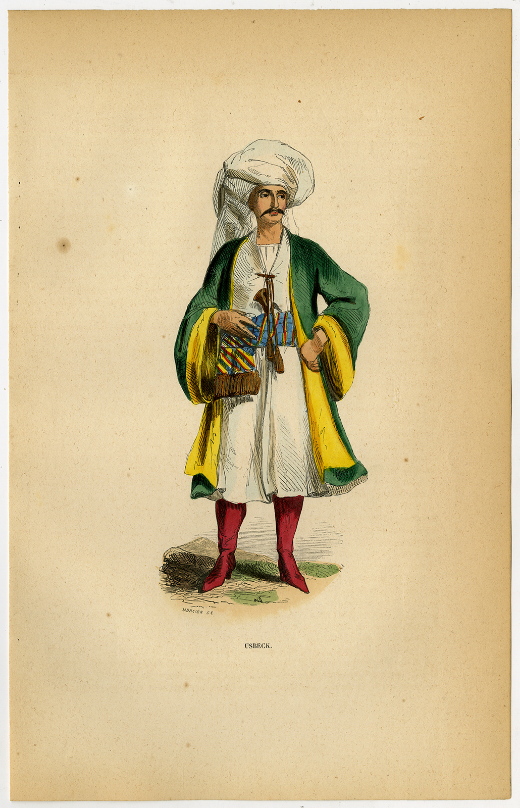 , Antique Print-UZBEKISTAN-USBECK-MAN-TRADITIONAL COSTUME-Wahlen-1844, Pictura Antique Prints