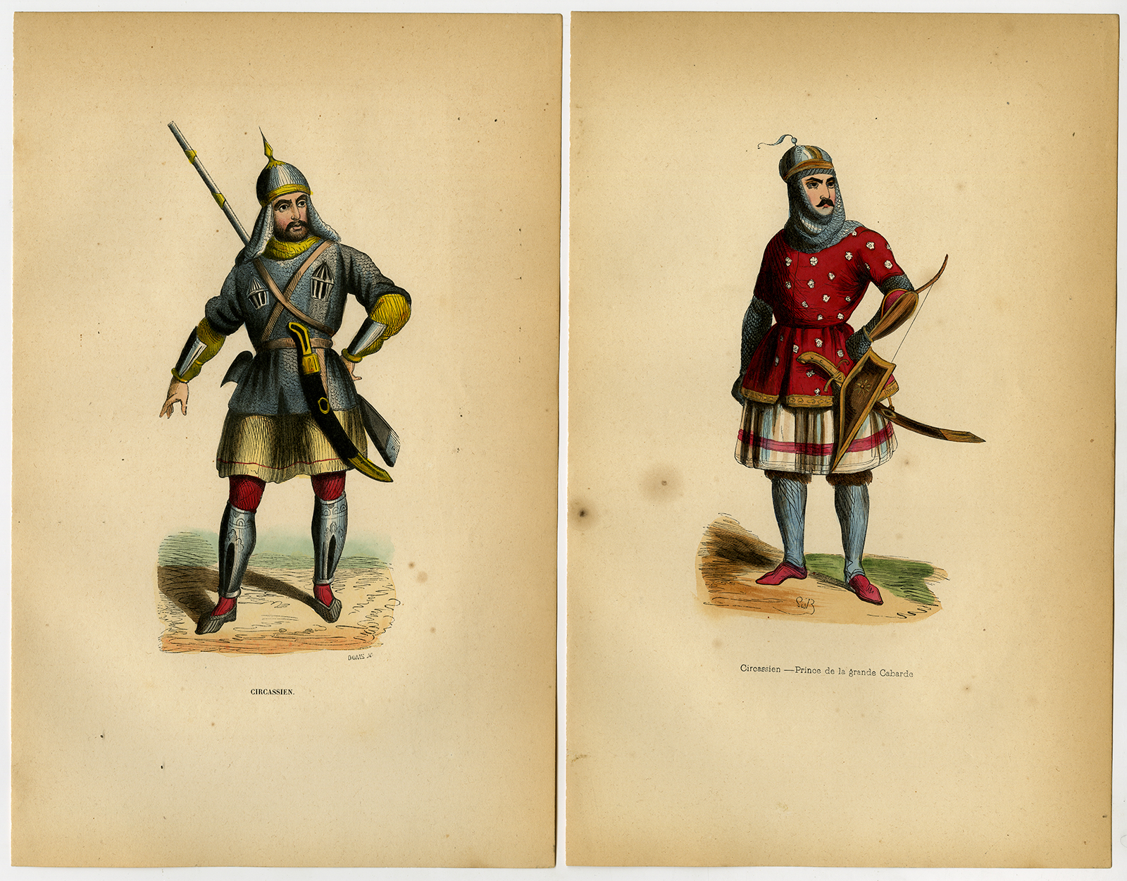 , 3 Antique Prints-CIRCASSIA-BLACK SEA-SOLDIER-PRINCE-COSTUME-SCIMITAR-Wahlen-1844, Pictura Antique Prints