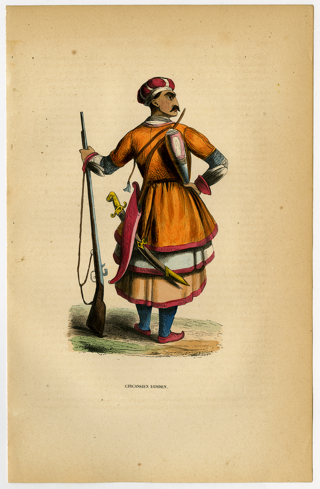 , 3 Antique Prints-CIRCASSIA-BLACK SEA-SOLDIER-PRINCE-COSTUME-SCIMITAR-Wahlen-1844, Pictura Antique Prints