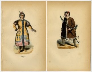 2 Antique Prints-RUSSIA-YAKUTIA-SAKHA REPUBLIC-TRADITIONAL-COSTUME-Wahlen-1844