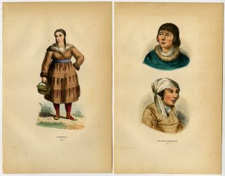 2 Antique Prints-ITELMEN-KAMCHADALS-KAMCHATKA-INDIGENOUS-COSTUME-Wahlen-1844