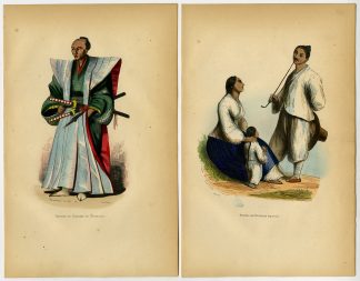 4 Antique Prints-JAPAN-COSTUME-LADY-GENTLEMAN-KIMONO-TRADTIONAL-Wahlen-1844