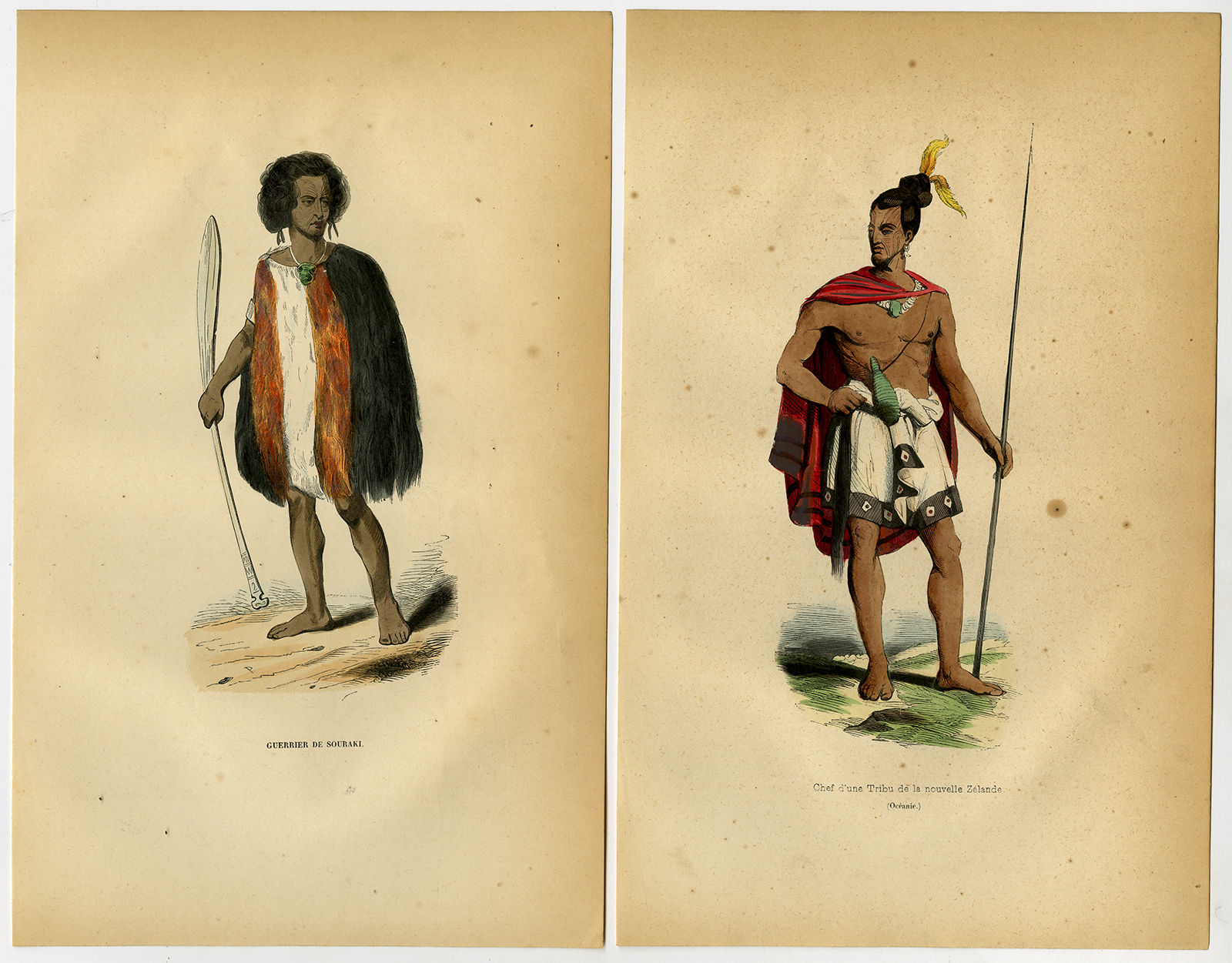 Jbo136 416x325 3 Antique Prints-NEW ZEALAND-CORAKI-WARRIOR-TRIBAL CHIEF-TATTOO-Wahlen-1844