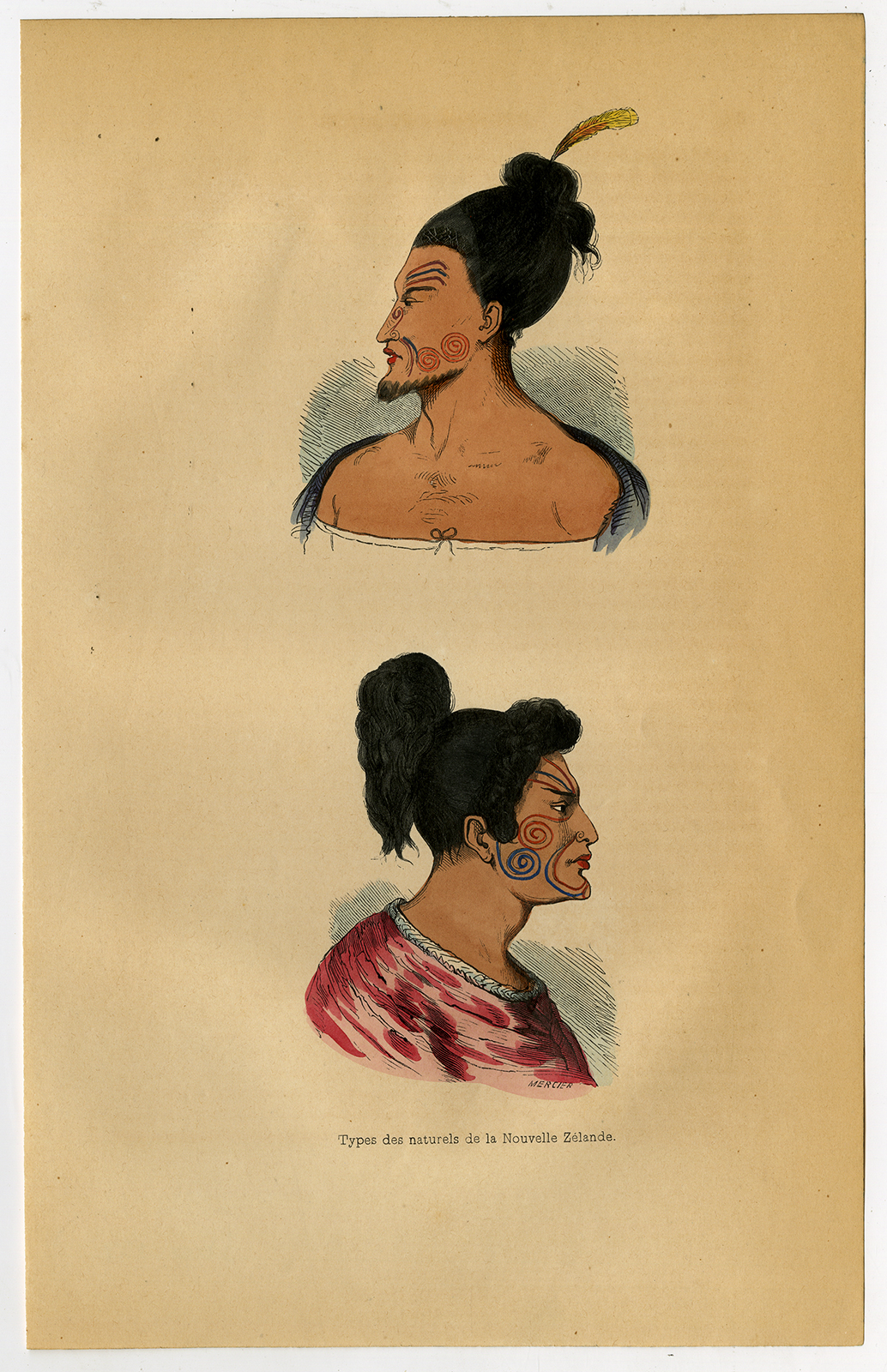 Jbo137 416x644 3 Antique Prints-NEW ZEALAND-CORAKI-WARRIOR-TRIBAL CHIEF-TATTOO-Wahlen-1844 - Image 2