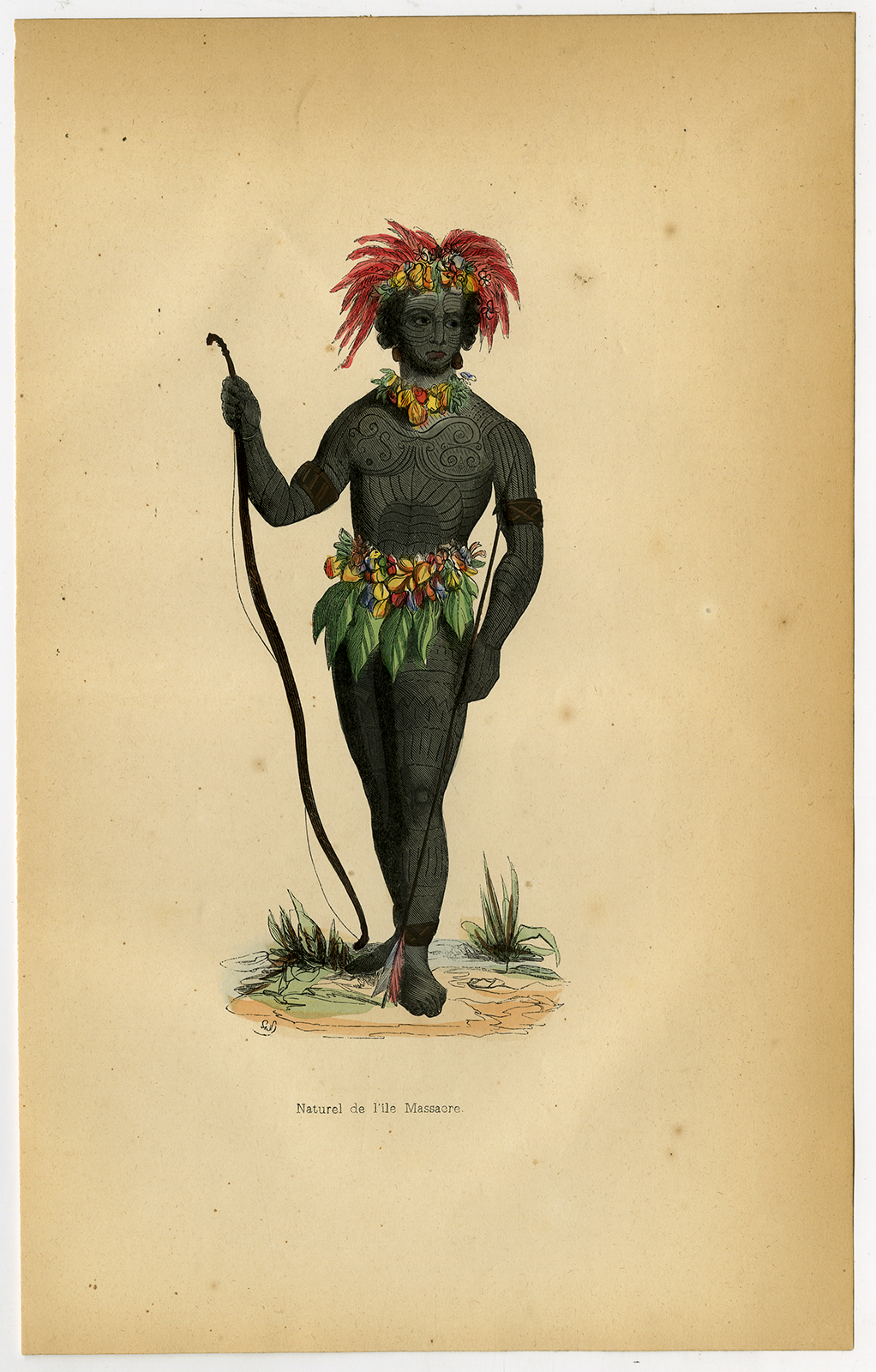 Jbo139 416x651 Antique Print-WARRIOR-TATTOO-CARTERET ISLANDS-MASSACRE-Wahlen-1844