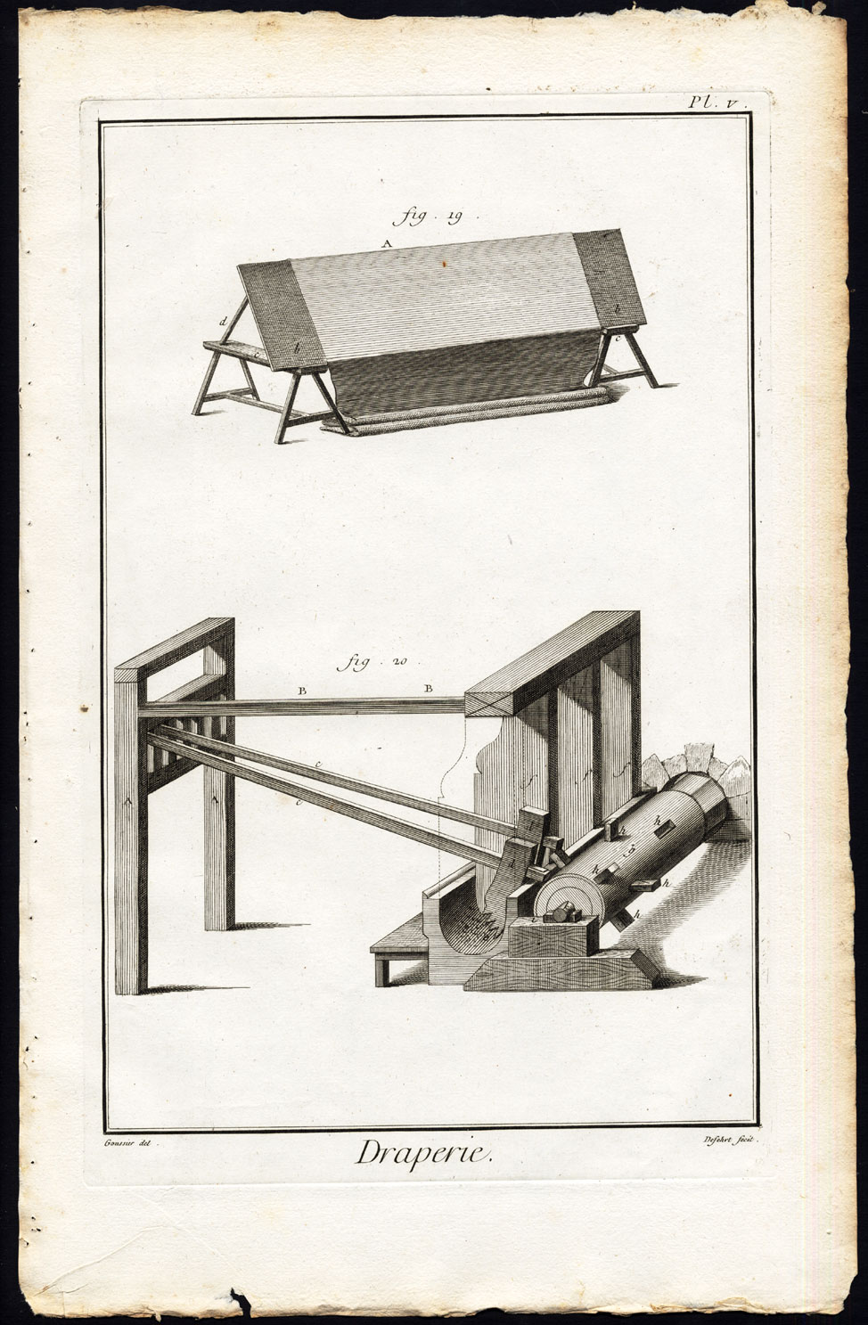 , 11 Antique Prints-DRAPERIE-CLOTH MAKING-WORKSHOP-TOOL-Diderot-Defehrt-1751, Pictura Antique Prints