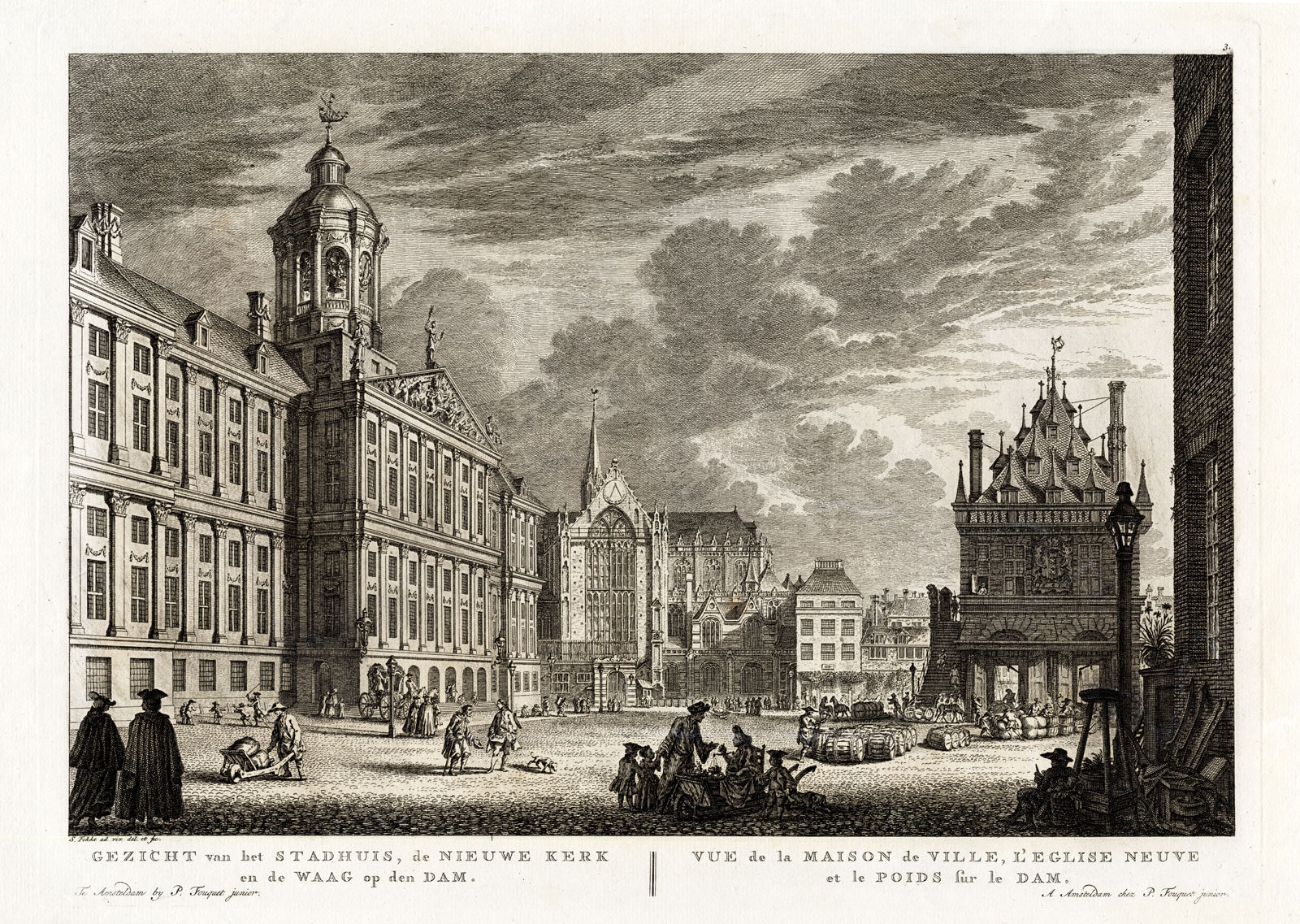 Lb5325 416x296 Antique Print-AMSTERDAM-NETHERLANDS-CITY HALL-WAAG-NIEUWE KERK-DAM-Fouquet-1783