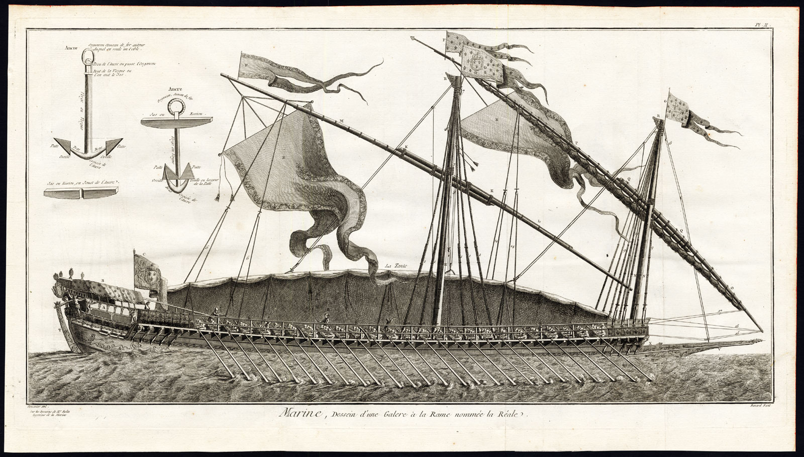 , Antique Print-SHIP-GALLEY-FRENCH SAILING VESSEL-REALE-Diderot-Benard-1751, Pictura Antique Prints