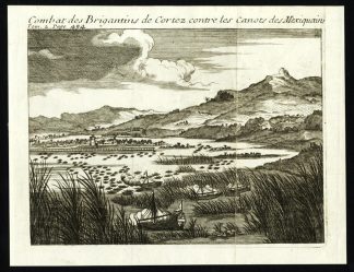 Antique Print-MEXICO-BRIGANTINE-CORTES-CANOE-BATTLE-SHIP-Cortez-1730