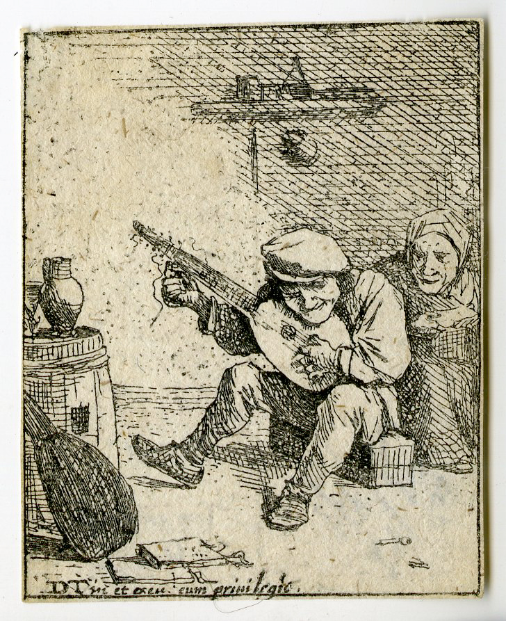 , Antique Master Print-LUTE PLAYER-MUSIC-DOMESTIC GENRE SCENE-Teniers-17th.c., Pictura Antique Prints