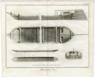 4 Antique Prints-CARPENTRY-CARPENTER-WOOD-SHIP BUILDING-BOATS-Diderot-1751
