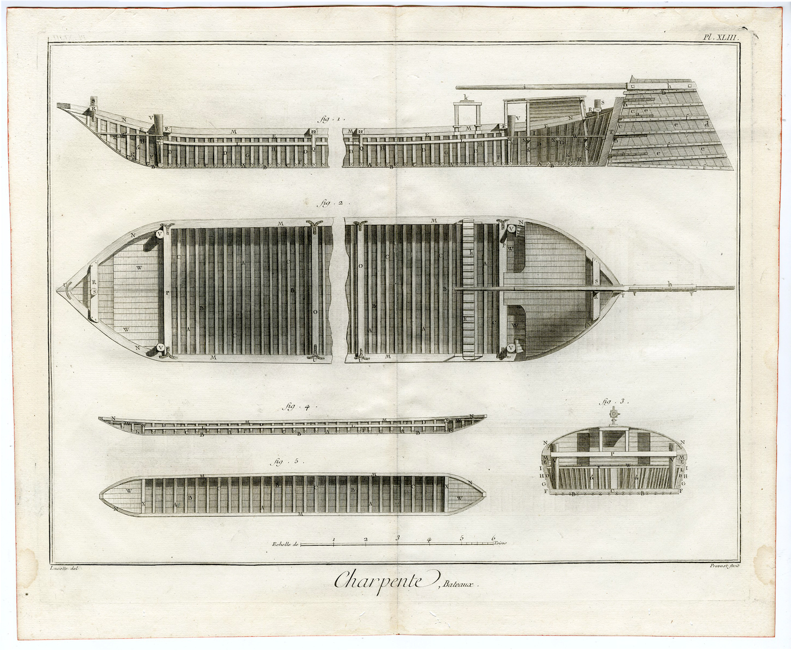 , 4 Antique Prints-CARPENTRY-CARPENTER-WOOD-SHIP BUILDING-BOATS-Diderot-1751, Pictura Antique Prints