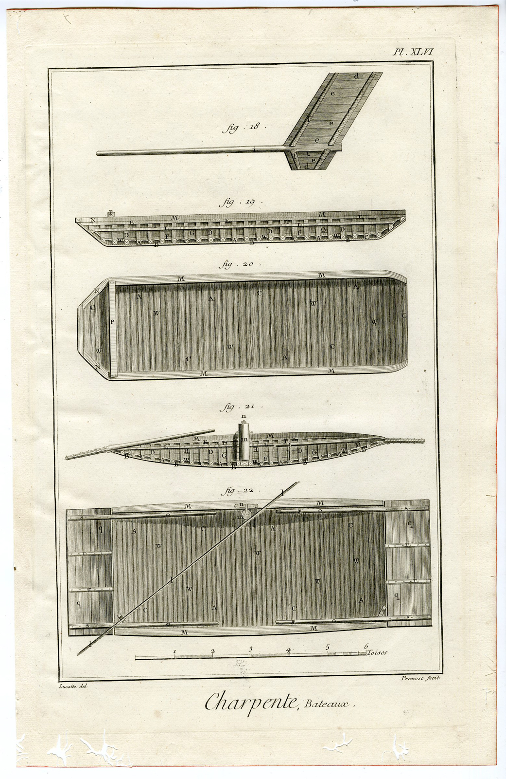 , 4 Antique Prints-CARPENTRY-CARPENTER-WOOD-SHIP BUILDING-BOATS-Diderot-1751, Pictura Antique Prints