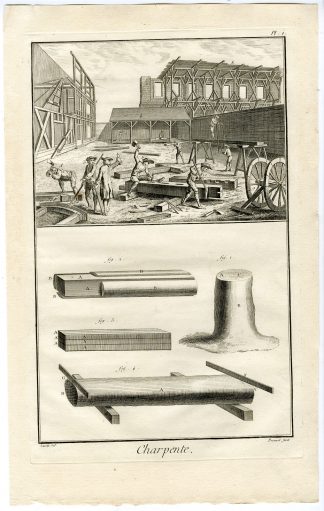 14 Antique Prints-CARPENTRY-CARPENTER-BUILDING-CONSTRUCTION-WOOD-Diderot-1751
