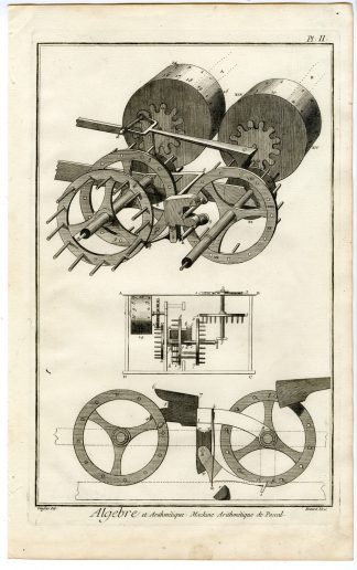 2 Antique Prints-ALGEBRA-ARITHMETIC-SCIENCE-MATH-Pl. I-II-Diderot-Benard-1751