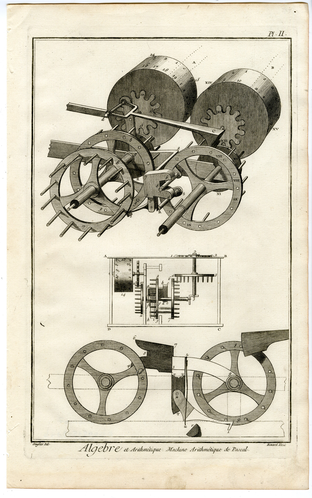 , 2 Antique Prints-ALGEBRA-ARITHMETIC-SCIENCE-MATH-Pl. I-II-Diderot-Benard-1751, Pictura Antique Prints