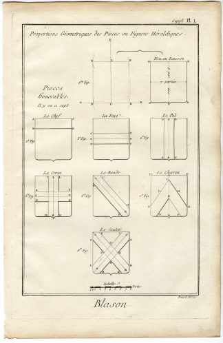 6 Antique Prints-BLAZON-COAT OF ARMS-HERALDRY-Diderot-Benard-1751