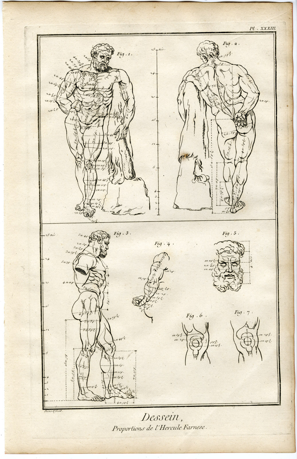 , Antique Print-ART SCHOOL-DRAWING-HERCULES FARNESE-STATUE-Diderot-Prevost-1751, Pictura Antique Prints